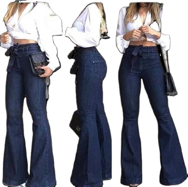 Drop Shipping High Waist Buttocks Lace Up Flared Wide-Leg Pants Flare Jeans Wide Leg Jeans Bell Bottom Jeans