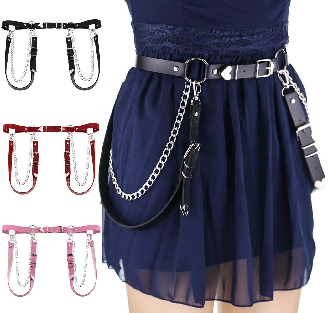 Punk Love Heart Girl Hiphop Chain Belt Adjustable Disco Dancing Heart Leather Belt