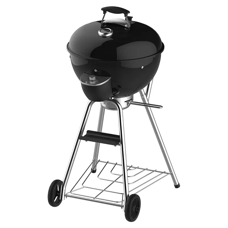 Camping trolley portable outdoor 18 in pig skewer roast charcoal grill with lid