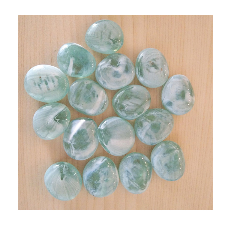 home and garden decoration transparent white and blue color faux glass pebble beans stone for aquarium and home
