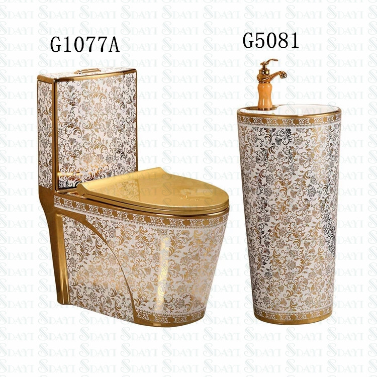 sanitary ware bathroom golden toilet basin ceramic one piece gold color wc toilet bowl
