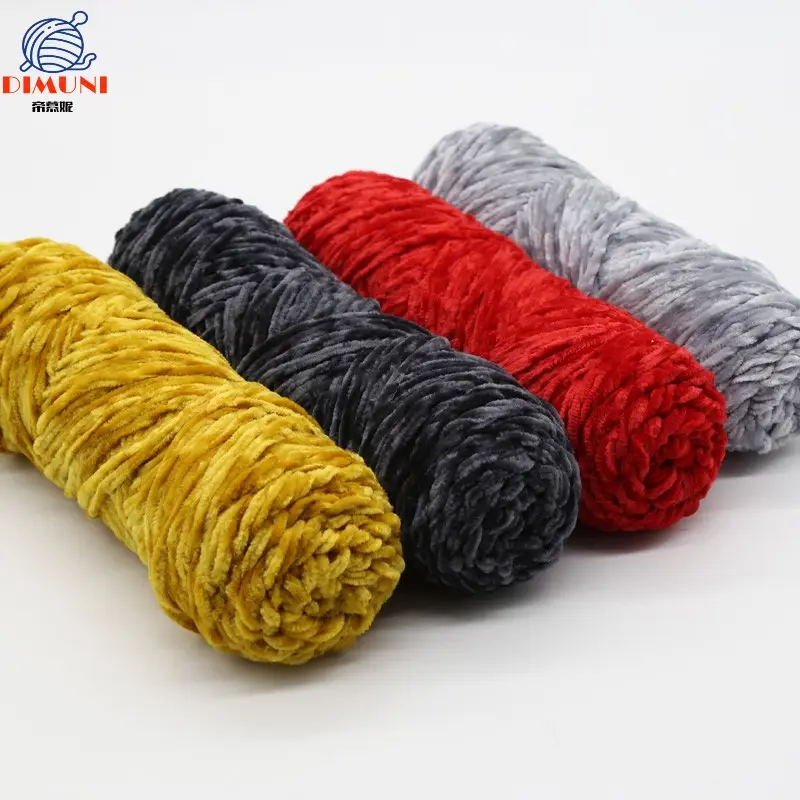 Dimuni Wholesale textile 100g dyed wool crochet fancy velvet yarn 100% polyester fuzzy knitting chenille yarn