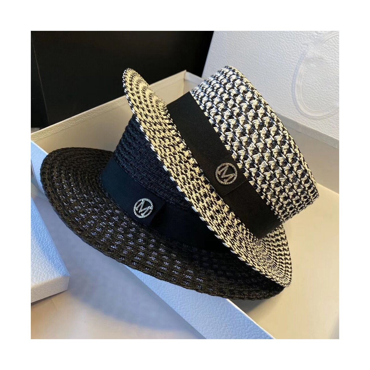 Summer Women Retro Hollowed Out British Straw Hat Sunshade Outdoor Flat Top Hats