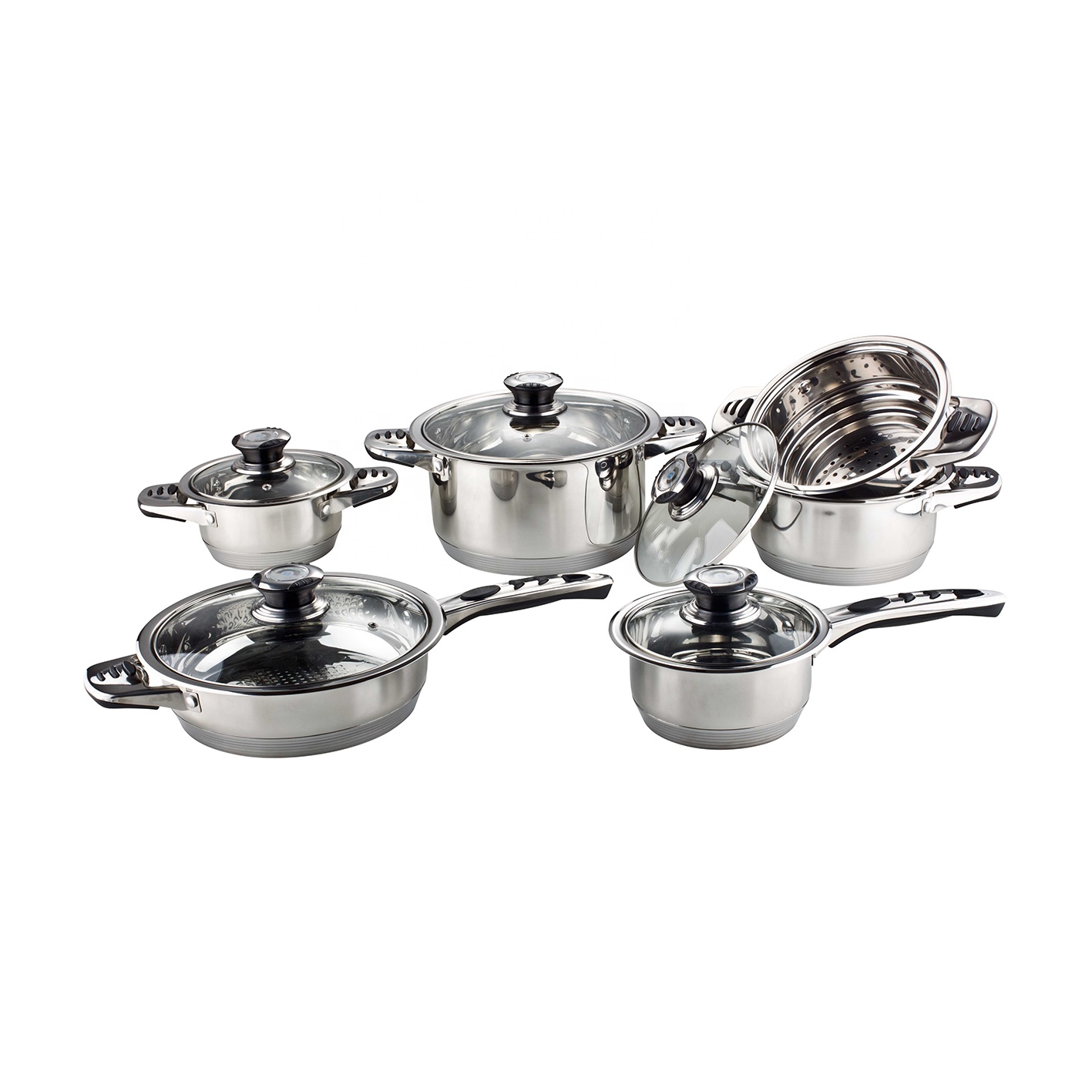 Induction 304 SS Kitchen Cooking Sets 11 Pieces Casseroles Stainless Steel Pots and Pans Cookware Set