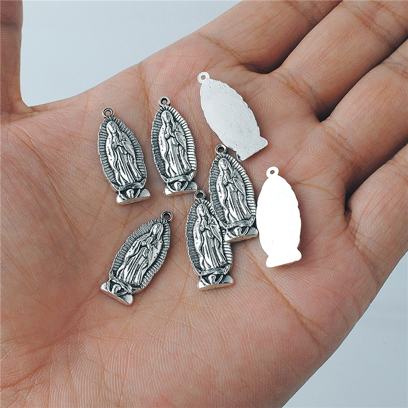 10*25mm Antique Silver Plated Color Metal Religious Accessories Our Lady of Guadalupe Pendant for Make Catholic Bracelet