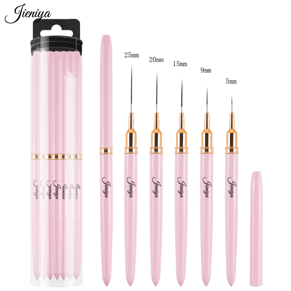 Jieniya Nail Brushes Liner Detail Pink Metal Handle Nylon/ Kolinsky Hair Nail Art Brush Tool For Nail Art Striping brush