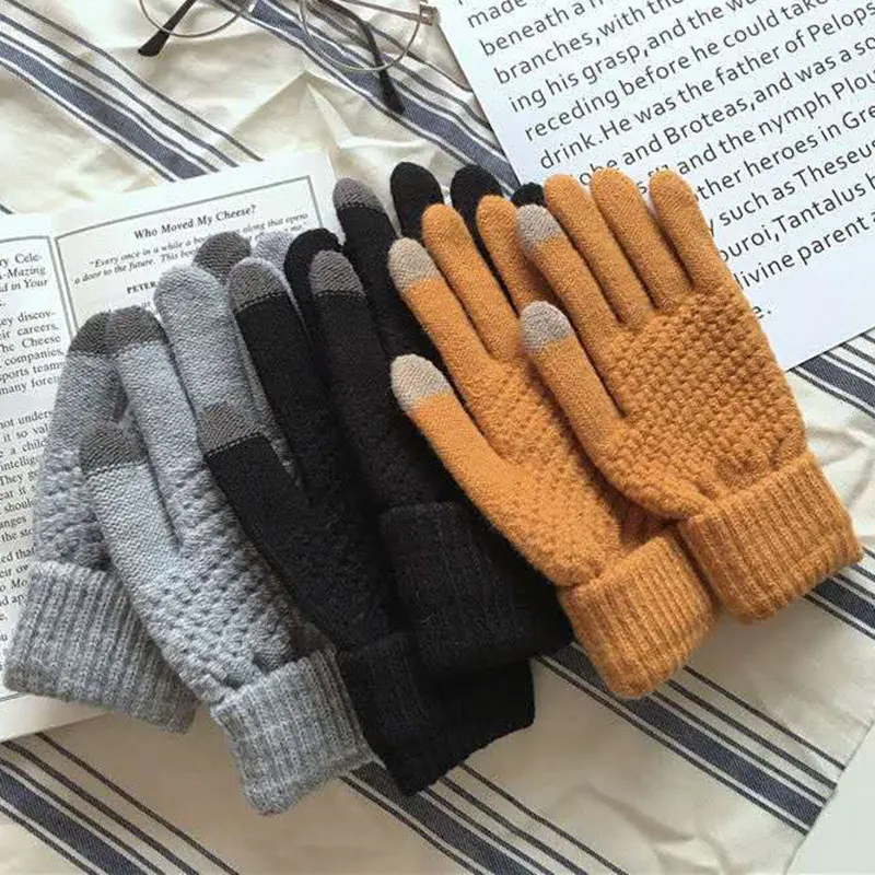 Зимние вязаные перчатки Женские Жаккардовые теплые модные перчатки для сенсорного экрана