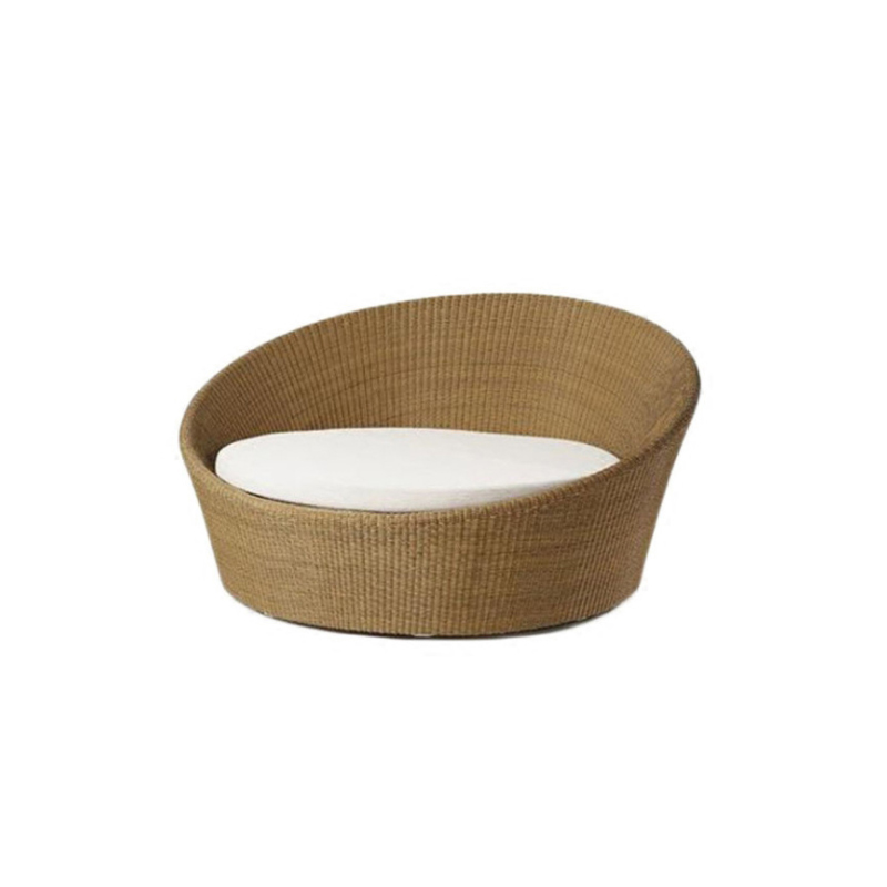 SPIFIT Wood Sun Rattan Chaise Lounge Chair Rattan Round Lounge Chair