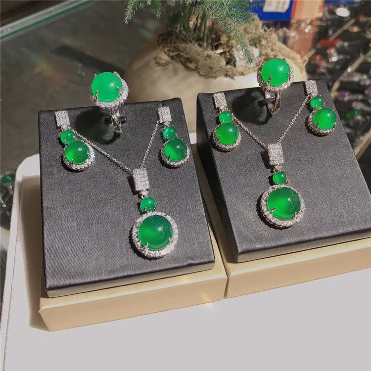 Cheap wholesale China chalcedony pendant alloy gold-plated Zircon Earrings women's Ring Jewelry Set
