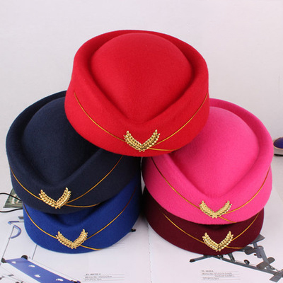 High Quality Soft Wool Female Air Hostess Hat