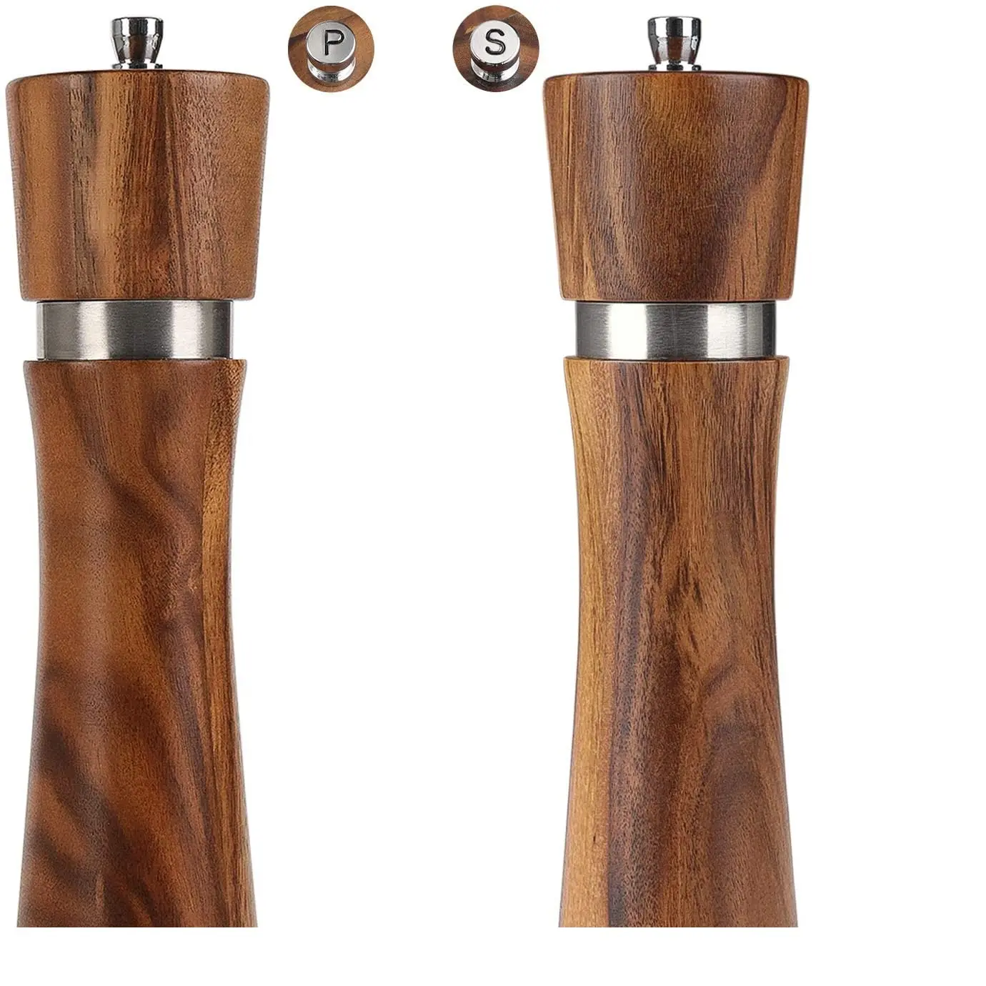 Houselin Acacia Wood Salt and Pepper Grinder / Mills set Amazon Acacia Kit Grinder/Mill Set pepper mill with  metal ring