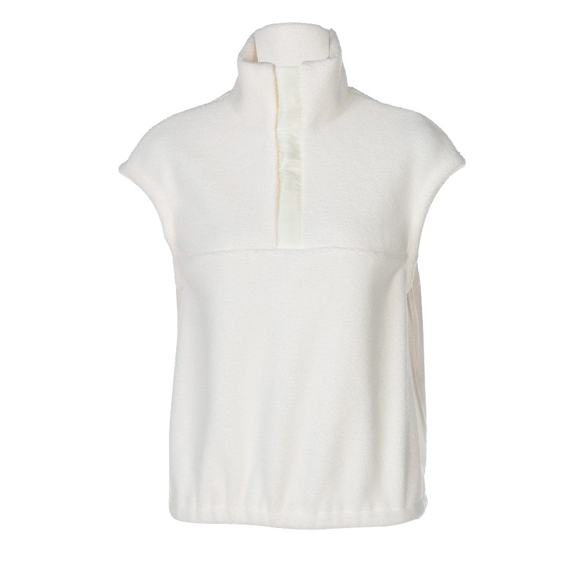 European and American style women's autumn/winter 2021 new loose stand collar button thick plush sleeveless jacket