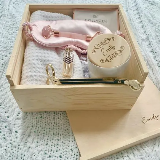 Wooden Gift Box with Slide Lid Custom Pine Wood Keepsake Memory Wedding Gift Box