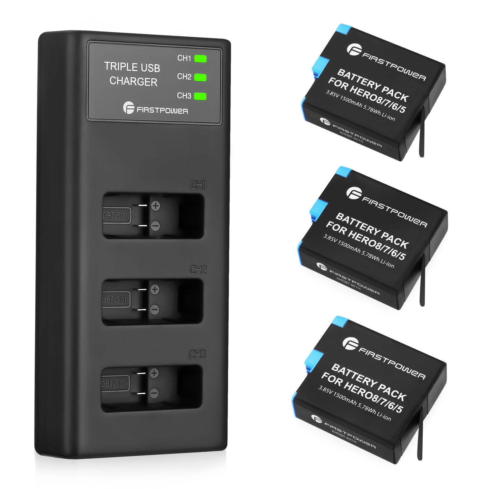 Герой 8/7/6/5 батареи 3-канальный блок питания с USB зарядное устройство, совместимое с GoPro Hero 8 черный Hero 7/6/5