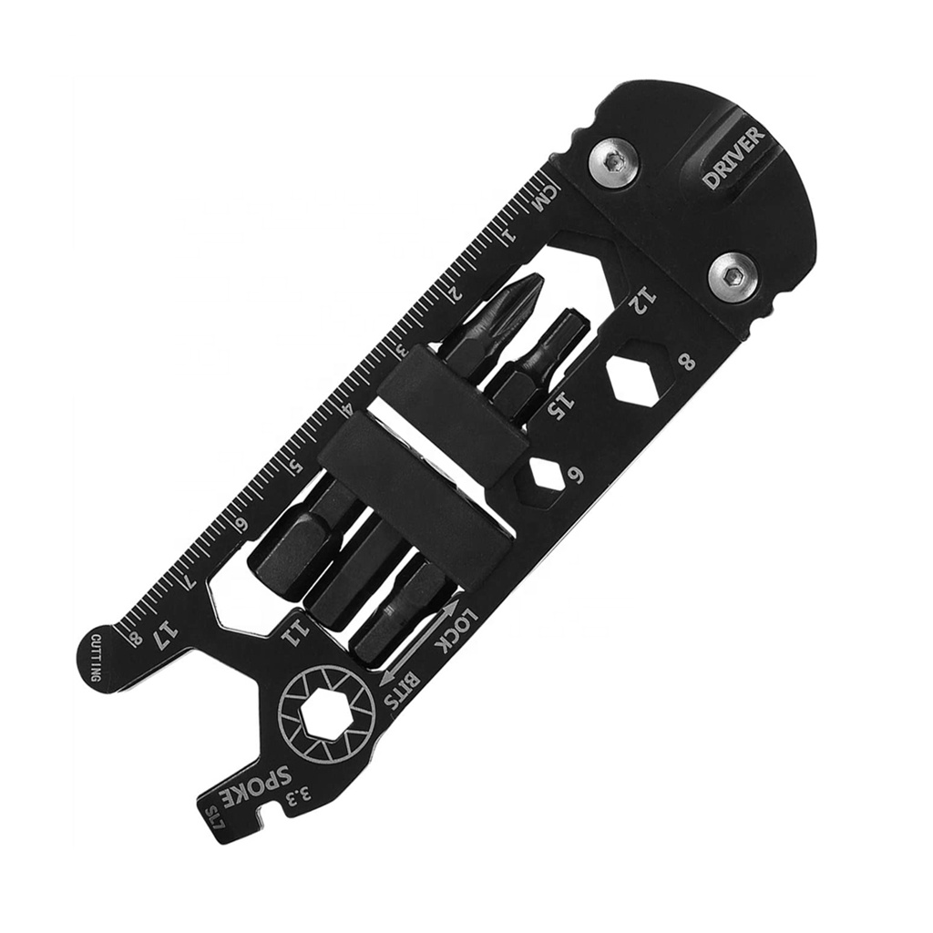 Bike Repair Multitool Kit,20 in 1 Black Stainless Portable Ruler EDC Multitool,Bicycle Multifunction Emergency Tools