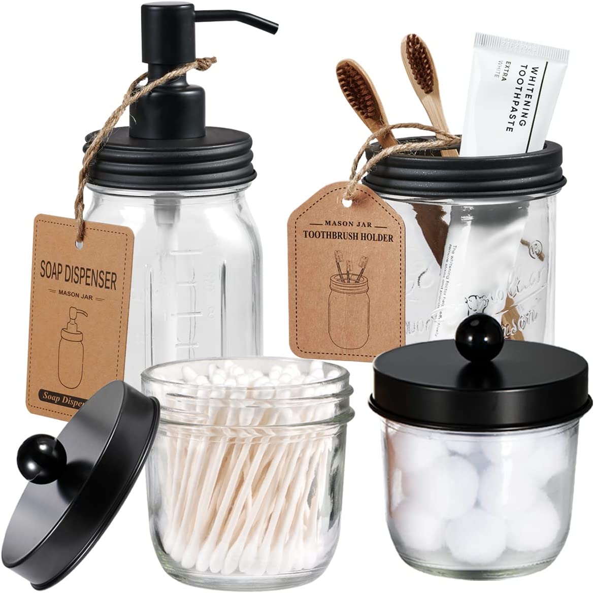 Набор аксессуаров для ванной комнаты Mason Jar, 4 банки для мыла и 2 банки для аптеки и держатель для зубной щетки