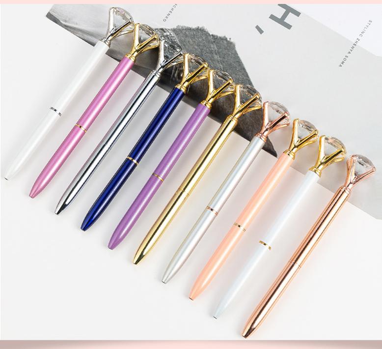 2021 wholesale Large diamond pen Multi Color Diamond Crystal Ball Point Pen Metal Pen For Wedding