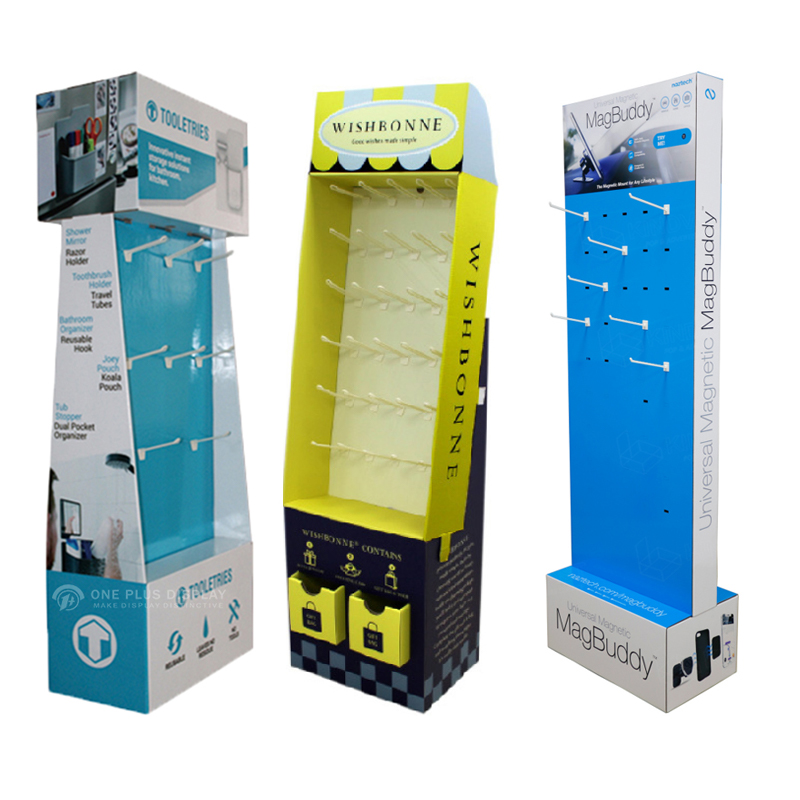 Custom sample display board shelf pop floor hook cardboard display stand for batteries car mobile phone accessories