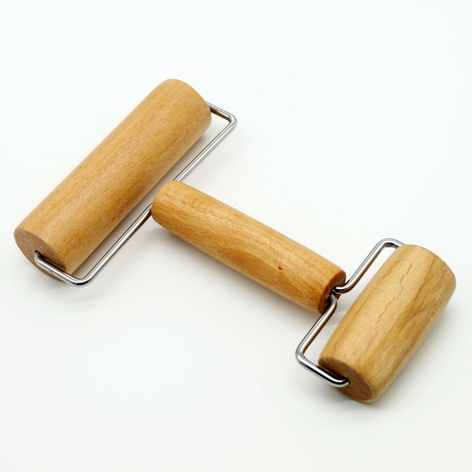 Double head wooden small mini stainless steel beech wood rolling pin for baking dough