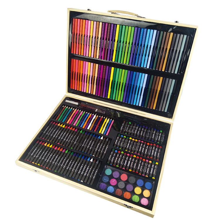 220 pcs канцелярские дети подарок цветные карандаши карандаш деревянный ящик Художественный набор