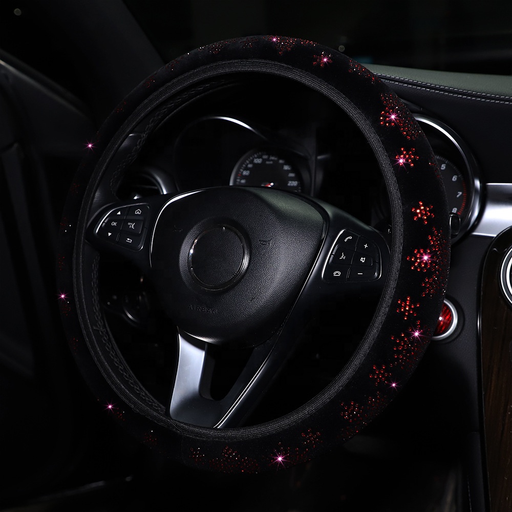 Hot Selling snowflake rhinestone design bling round D-shaped universal car steering wheel cover