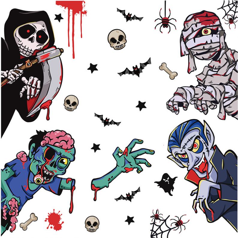 2021 Halloween Party Supplies Window Stickers Skeleton Ghost Wall Stickers Haunted House Horror Halloween Decoration For Home