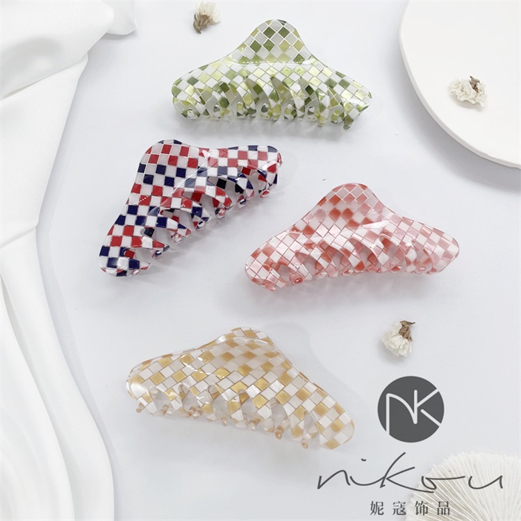 Plaid Butterfly Hair Clip For Girl Acetate Hollowed Out Big Jaw Clips Accessories Women Fluorescence Colorful Chessboard Clamp