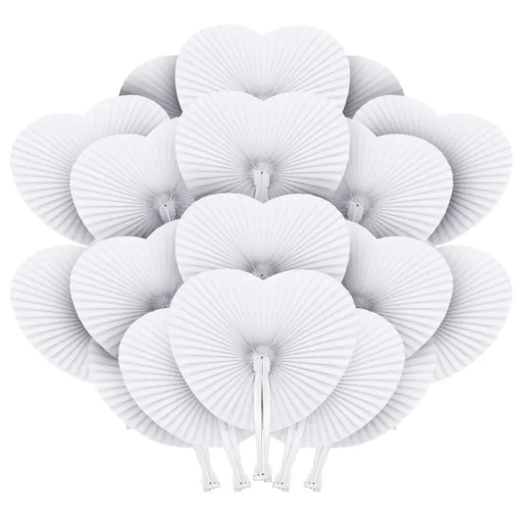 2021 Hot Sale Folding Handheld Paper Fan With Heart Shape