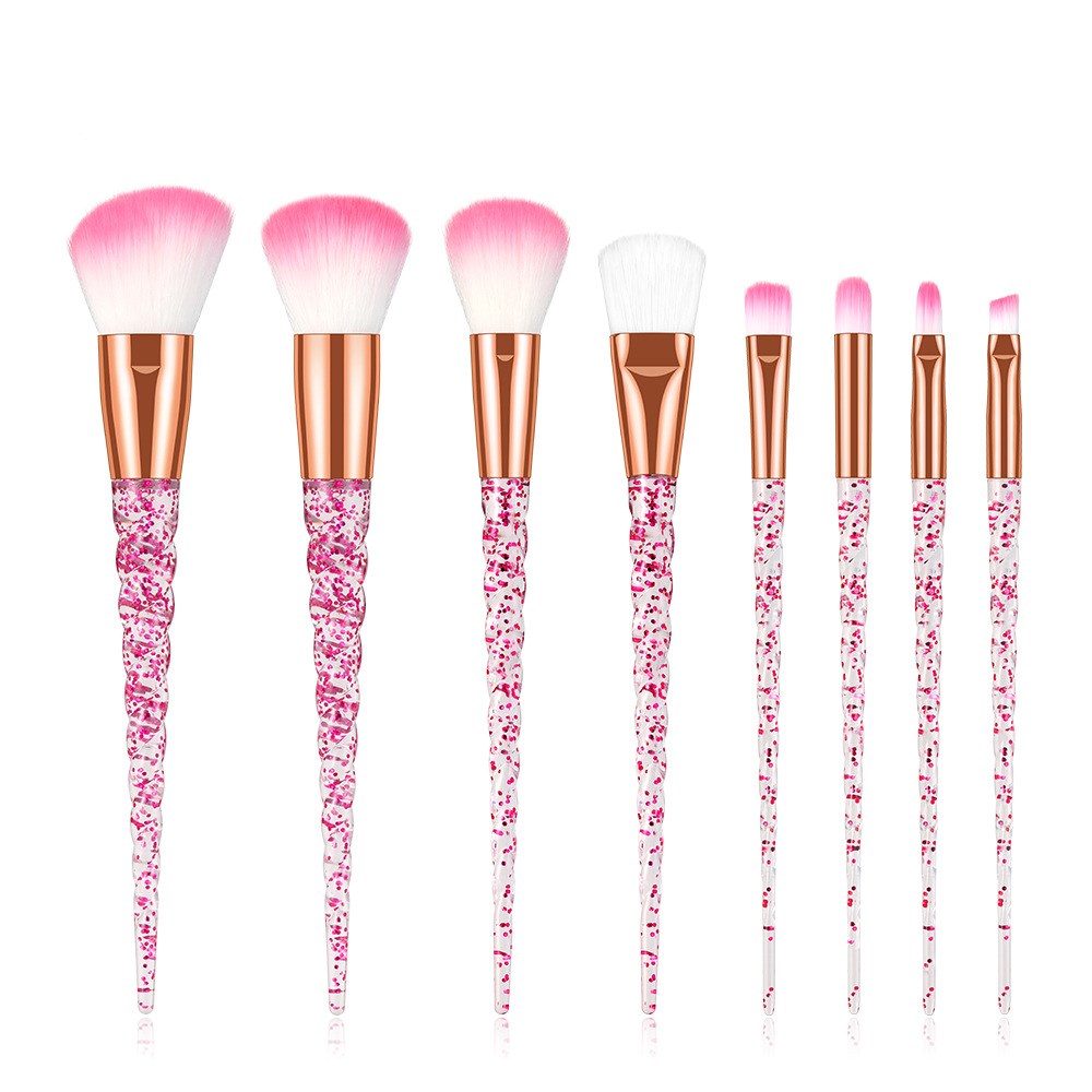 BEAUFLY High-end plastic handle 8 crystal diamond Foundation brush set bag makeup Eyebrow Concealer Lip brush