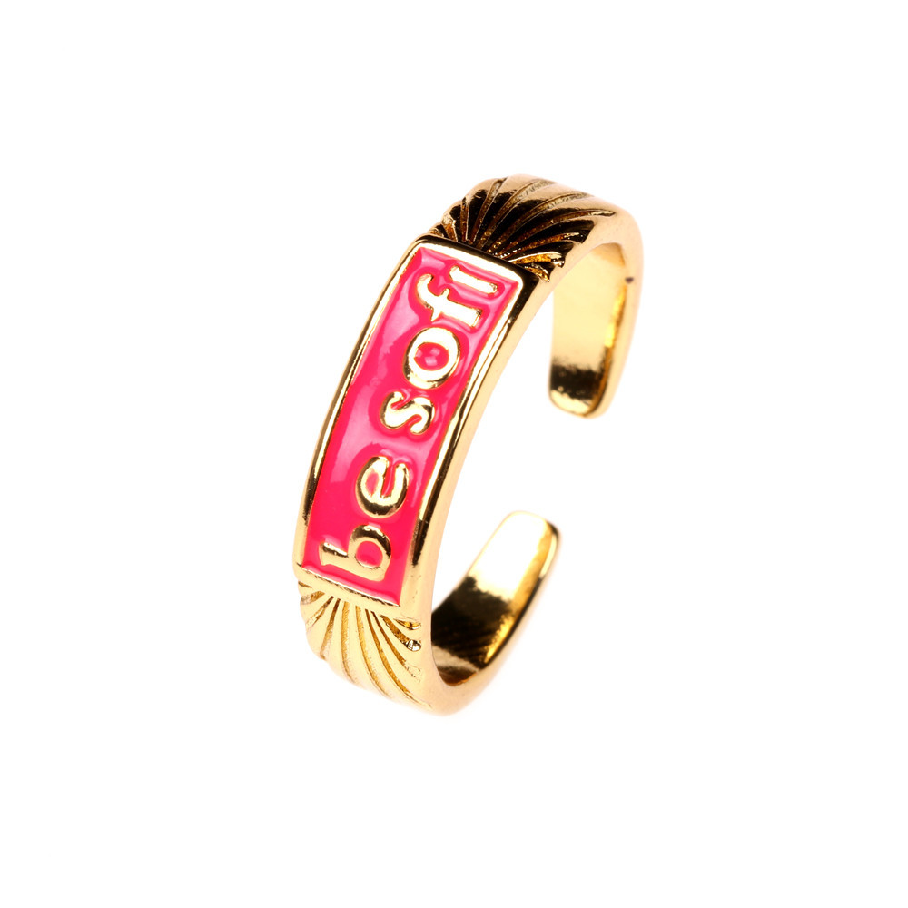 Simple English Alphabet Dripping Oil Ring Women Fashion Letter Open Ring Female Copper Brass Plated Enamel Ring