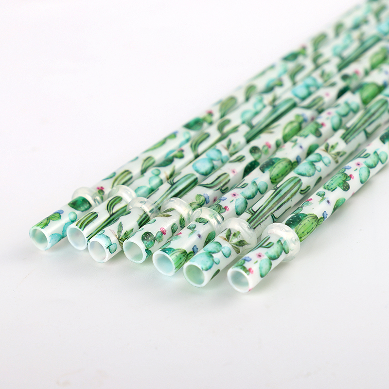 Reusable hard plastic straw with cactus design, custom cactus printing straw