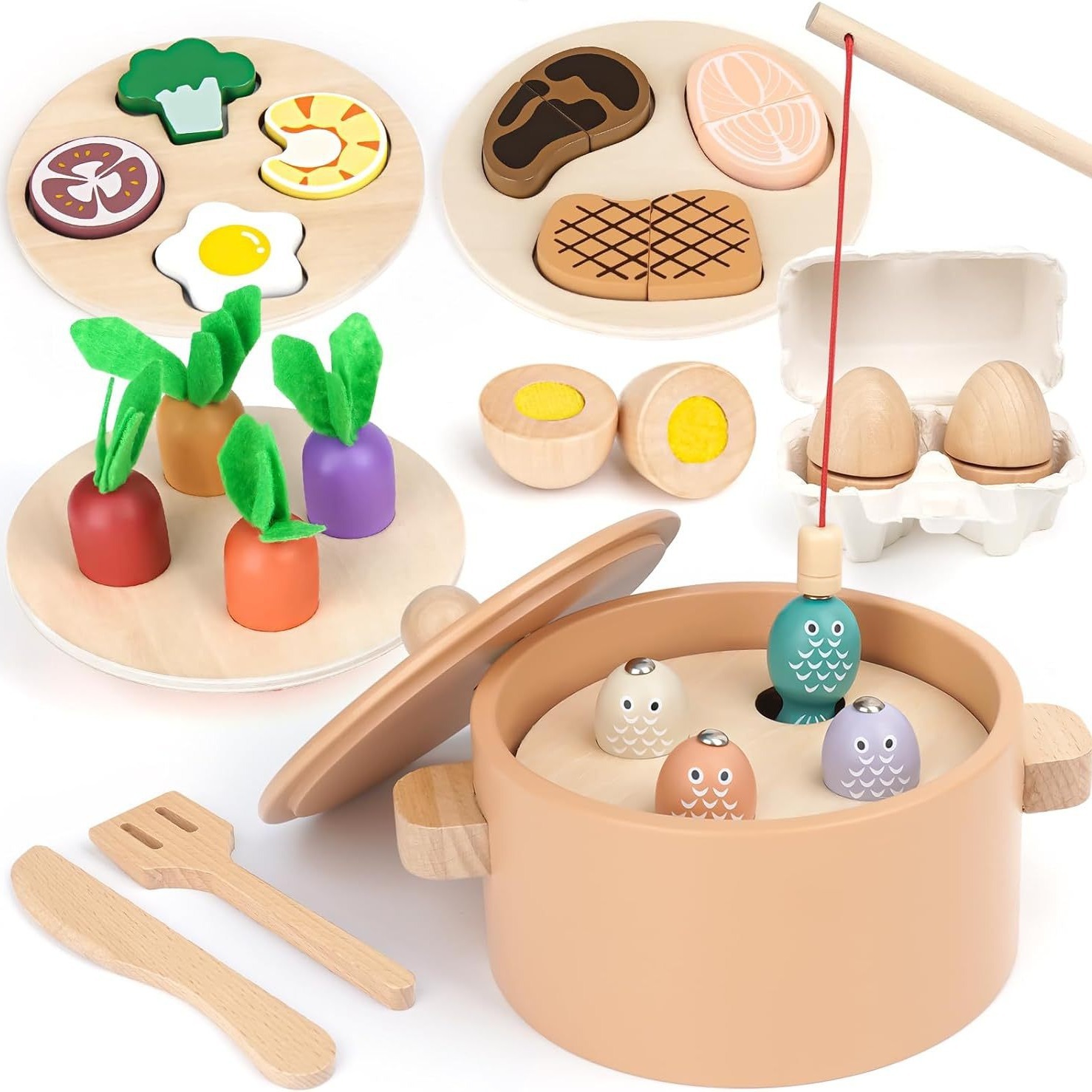 Wooden Play Food Toys Toddlers Food Pretend Play set Wooden Toys Kitchen Accessories Early Education Toys