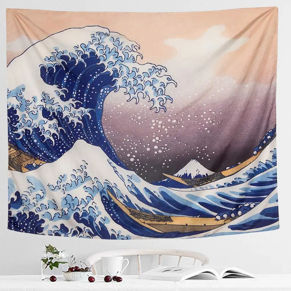 Small MOQ 2PC Digital Print Wave Wall Tapestry Hanging Bohemian Hippie 3D Botanical Tapestry
