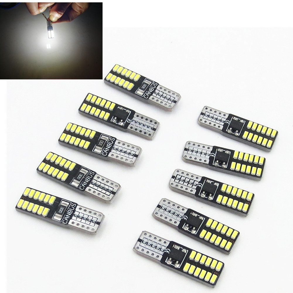 Светодиодная сигнальная лампа Canbus T10 W5W 12 В 24SMD для салона автомобиля, для Чтения номерного знака багажника, боковая лампа с клиновидным цоколем для багажа, красный, желтый, белый