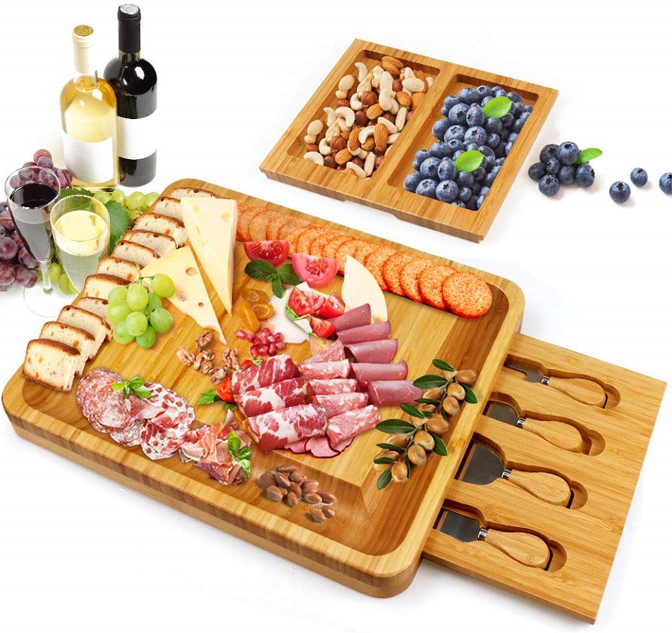 Бамбуковая доска для сыра с инструментами для крекера вина и мяса