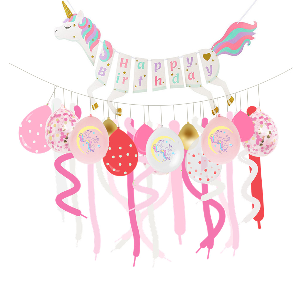 Girls Unicorn Birthday Party Supplies Set Happy Birthday Set Kids Happy Birthday Unicorn Balloon Banner MF21061514TZ