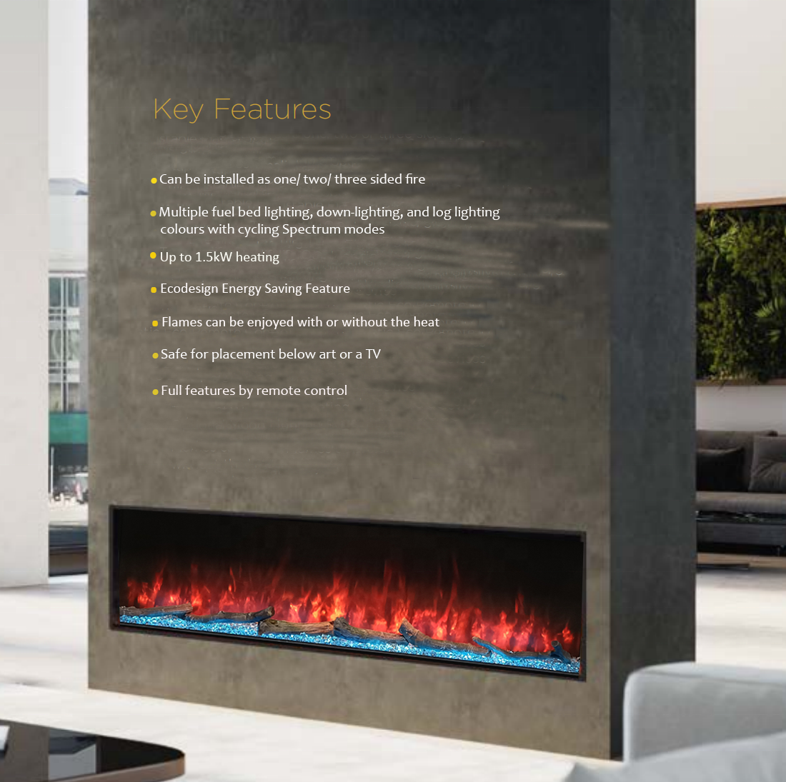 3 Sided Decor Flame Electric Fire Place Heater Modern Decorative Remote Control Wall Recessed LED Electric Fireplaces 60 "