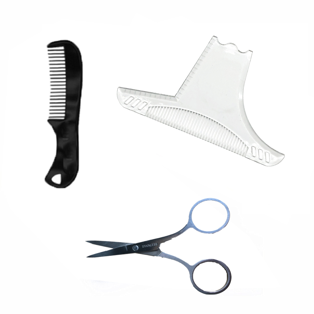 The latest men's beard styling comb set Three-piece transparent comb and beard scissors