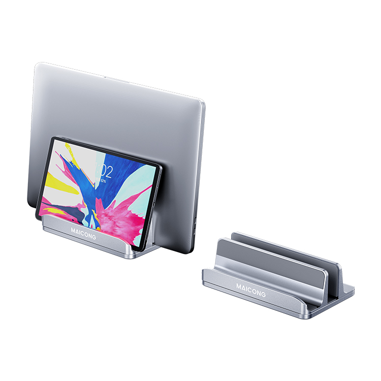 Fashion design aluminum ally doubly stable vertical aluminum laptop tablet stand silver vertical computer stand