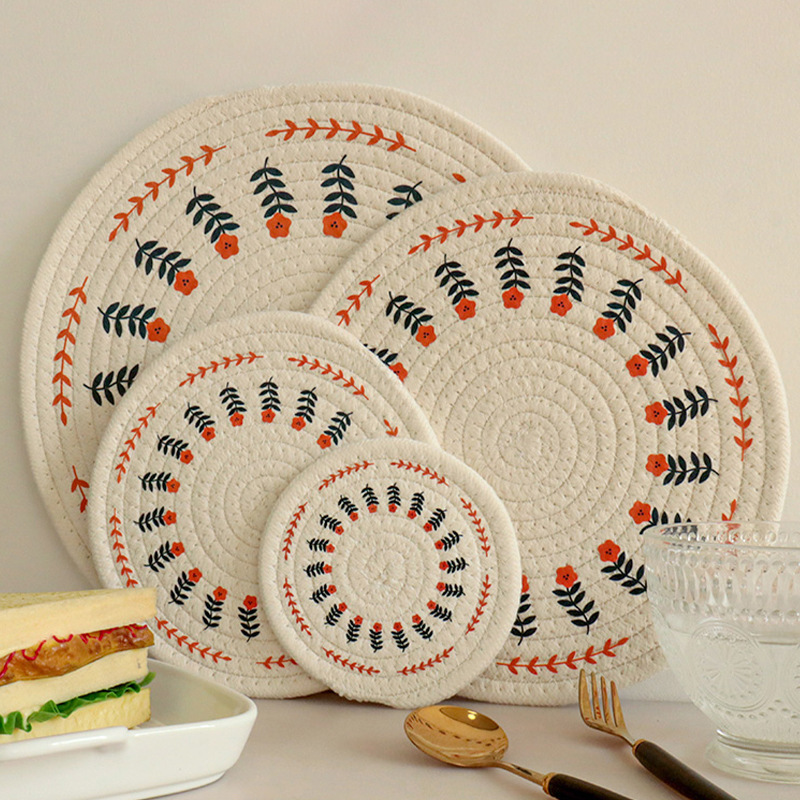 Nordic Wind Cotton Linen Woven Insulation Mat Home Dining Mat Dish Casserole Mat