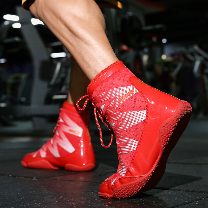 PDPE non-slip rubber soled men boxing shoes lace up high quaity black wrestling men trainers shoes boxing