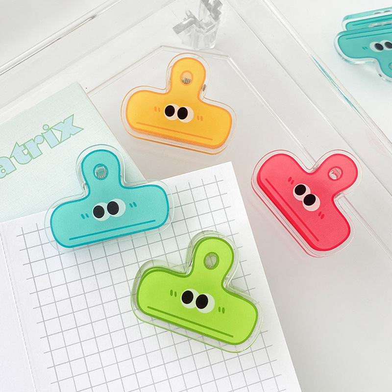 wholesale 45*35mm cute paper clamps clips cartoon Big Eyes acrylic memo clip Clear plastic binder clip