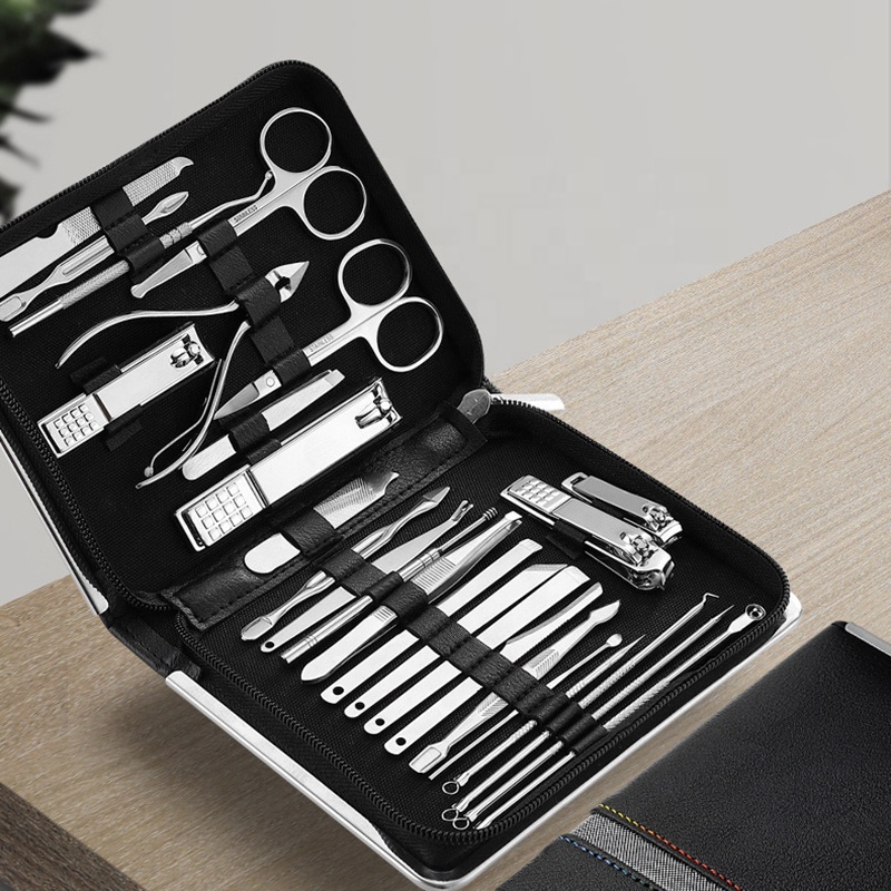 Hot Sale 26Pcs Private Table Stainless Steel Cutter Scissor Cuticle Nipper with PU Leather Bag Manicure Set Nail Clippers