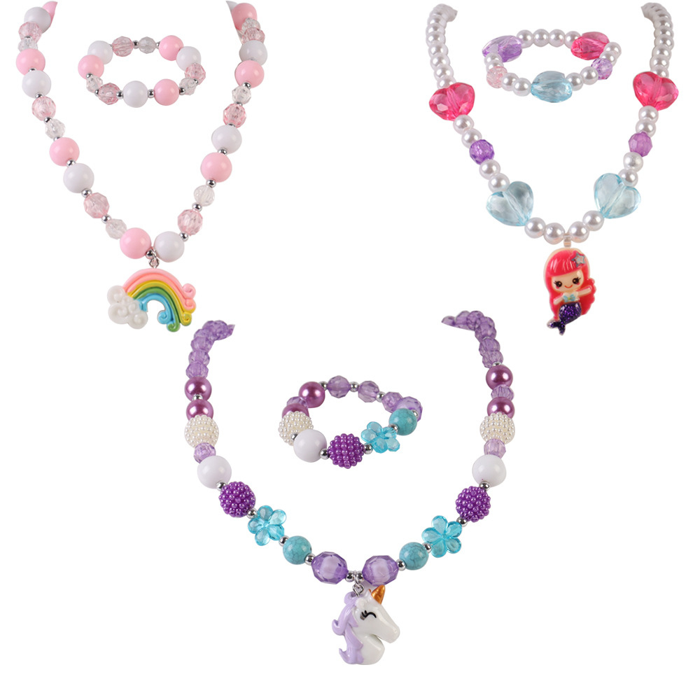 Qushine Girls Colourful Unicorn Bracelets Rainbow Girls Jewellery Sets Party Princess Beads Bracelet