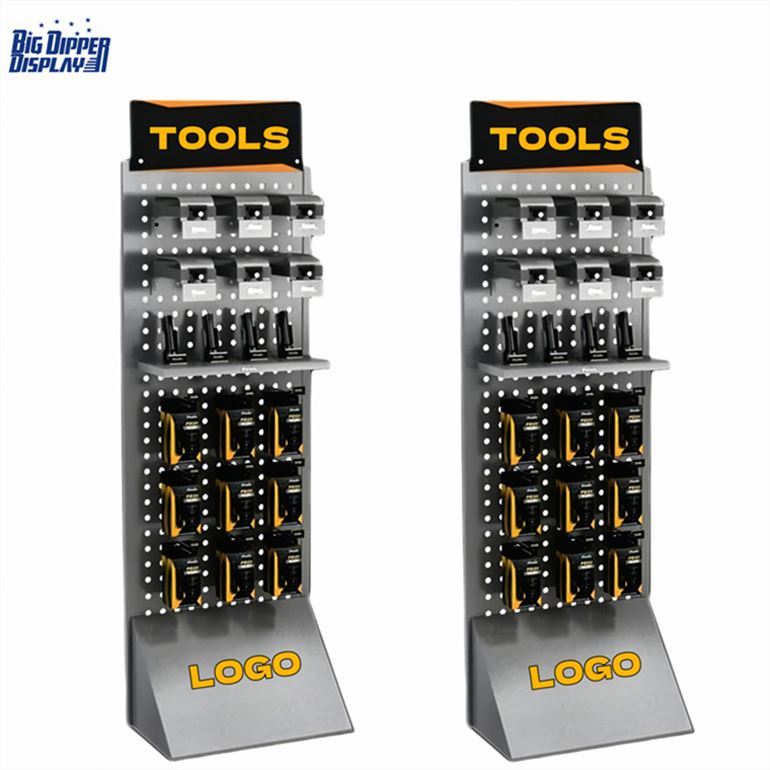 Custom Retail Store Shop Metal Hanging Display Rack Pegboard Hook Shelf Hardware Tools Accessories Stand Acrylic Plastic Wood