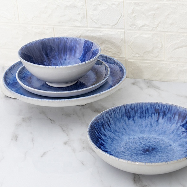 9 Inch Creative Blue Porcelain Dishes Ceramic Salad Bowl Ceramics Noodle Bowl
