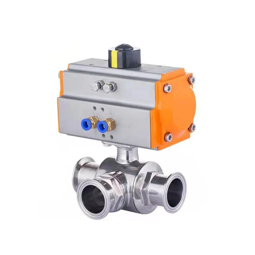 3 Way Tri Clamp Sanitary 304 Stainless Steel Pneumatic Actuated Food Grade Ball Valve with Good Price