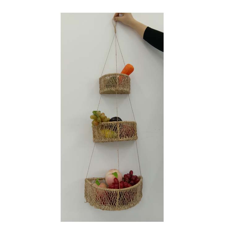 wholesale boho wall planter flower pot holder hanger garden semi-manual 3 tier hang basket seagrass hemp rope hanging baskets