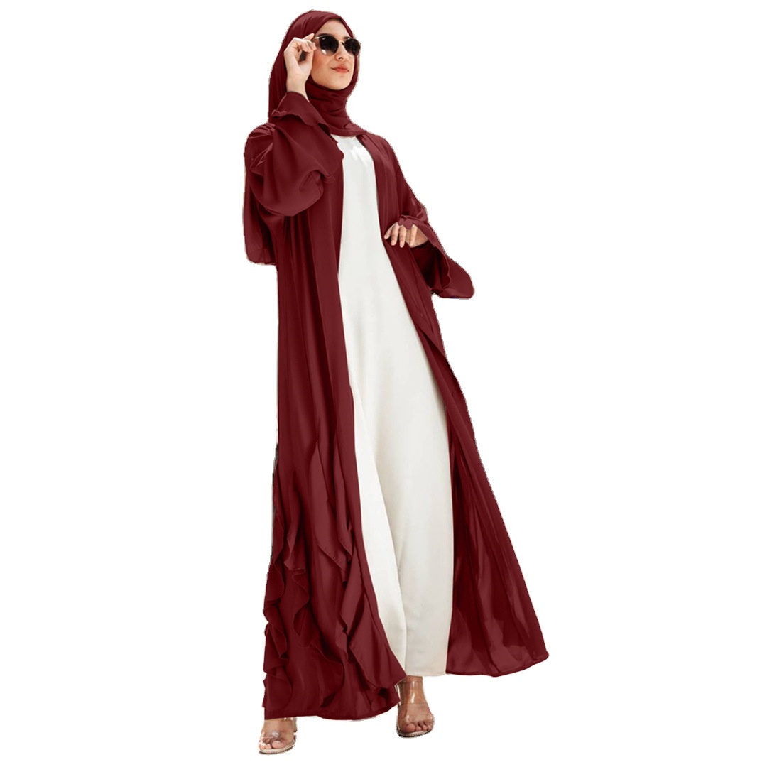 1905MuslimQLO 2021 summer dubai elegant long dress kimono abaya dubai Celebrity style Solid color abaya kimono muslim