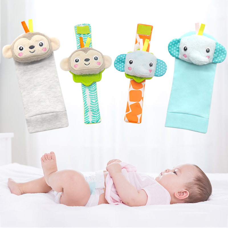 Baby infant elephant monkey socks rattles toys wrist rattle for kids